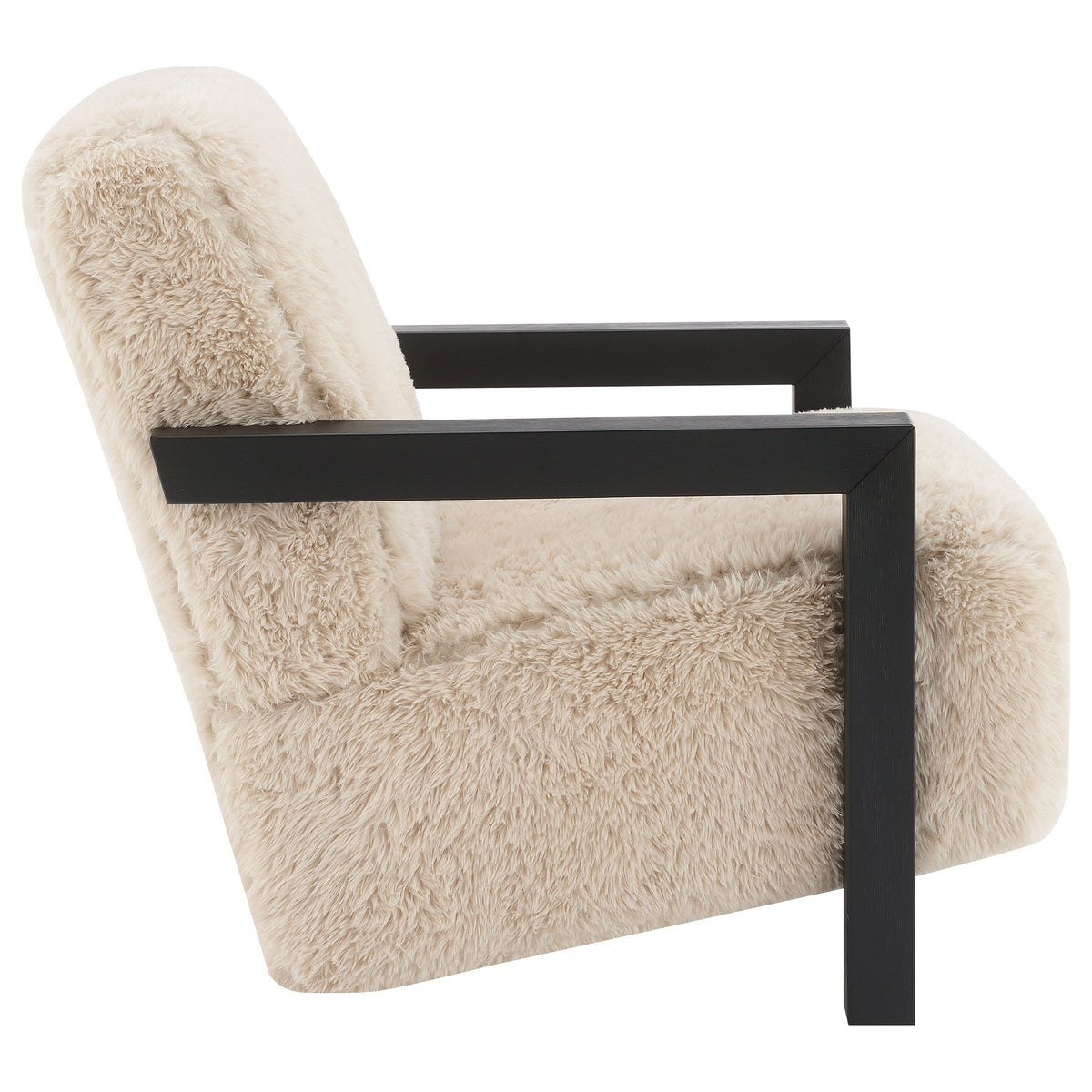 Fitzroy Faux Fur Accent Chair with Solid Wood Arms - Plush Latte Lounge Chair – view 8