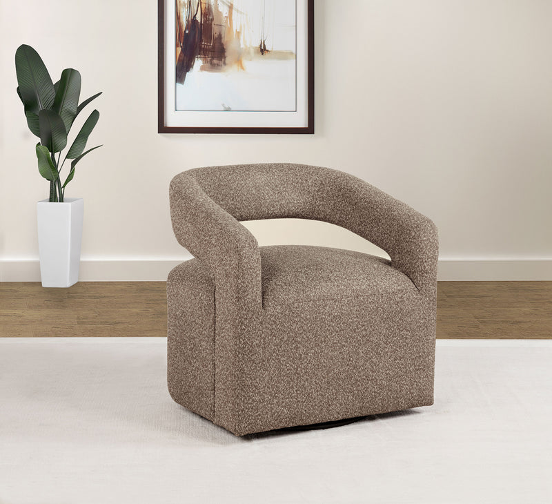 Westhill Boucle Swivel Accent Chair - Rounded Barrel Back in Rocky Road Brown