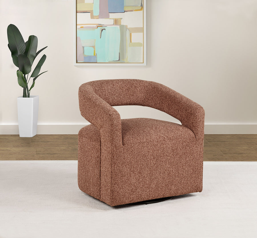 Westhill Swivel Accent Chair - Curved Barrel Back in Berry Boucle