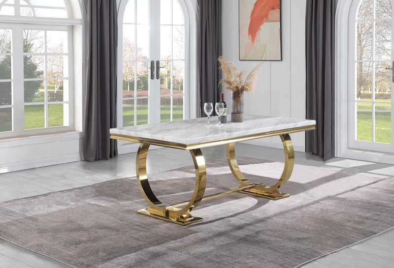 Lexington 70" Rectangle Dining Table with Thick 3.5" Faux Marble Top, Modern Contemporary Design in Gold