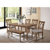 Paige Transitional Wood Frame 6 Pcs Dining Set with Bench in Natural Oak