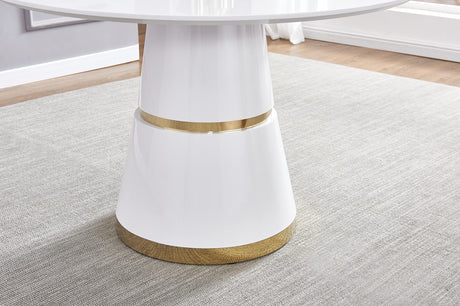 Treina Mid-Century Modern White Laquered 5 Pcs Round Dining Set in Green - detail view