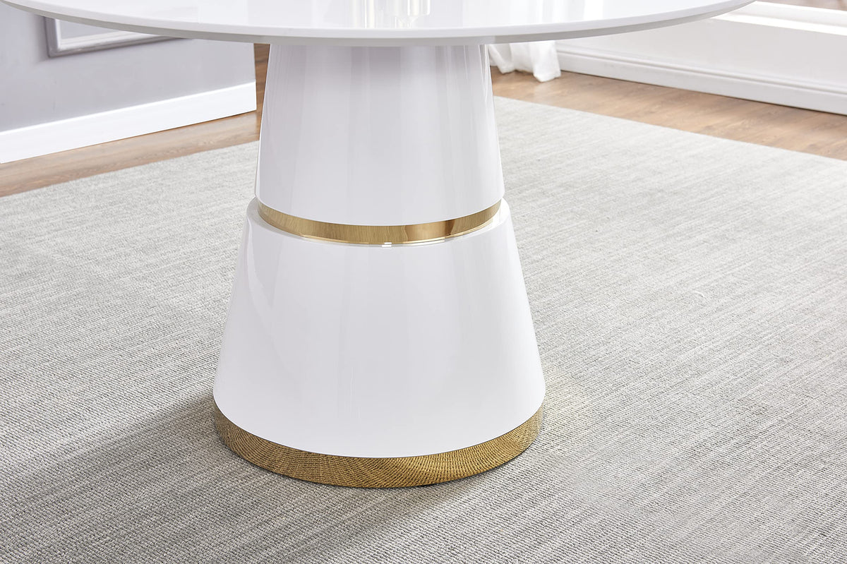 Treina Mid-Century Modern White Laquered 5 Pcs Round Dining Set in Navy Blue - detail view