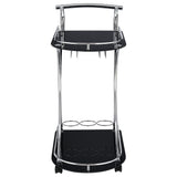 Elfman 2-Tier Bar Cart - Black Glass Shelves on Chrome Frame with Wine & Stemware Storage – view 3