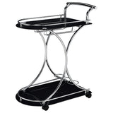 Elfman 2-Tier Bar Cart - Black Glass Shelves on Chrome Frame with Wine & Stemware Storage – view 4