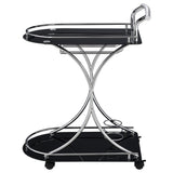 Elfman 2-Tier Bar Cart - Black Glass Shelves on Chrome Frame with Wine & Stemware Storage – view 5