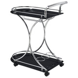 Elfman 2-Tier Bar Cart - Black Glass Shelves on Chrome Frame with Wine & Stemware Storage – view 6