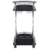 Elfman 2-Tier Bar Cart - Black Glass Shelves on Chrome Frame with Wine & Stemware Storage – view 7