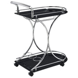 Elfman 2-Tier Bar Cart - Black Glass Shelves on Chrome Frame with Wine & Stemware Storage – view 8