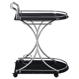 Elfman 2-Tier Bar Cart - Black Glass Shelves on Chrome Frame with Wine & Stemware Storage – view 9