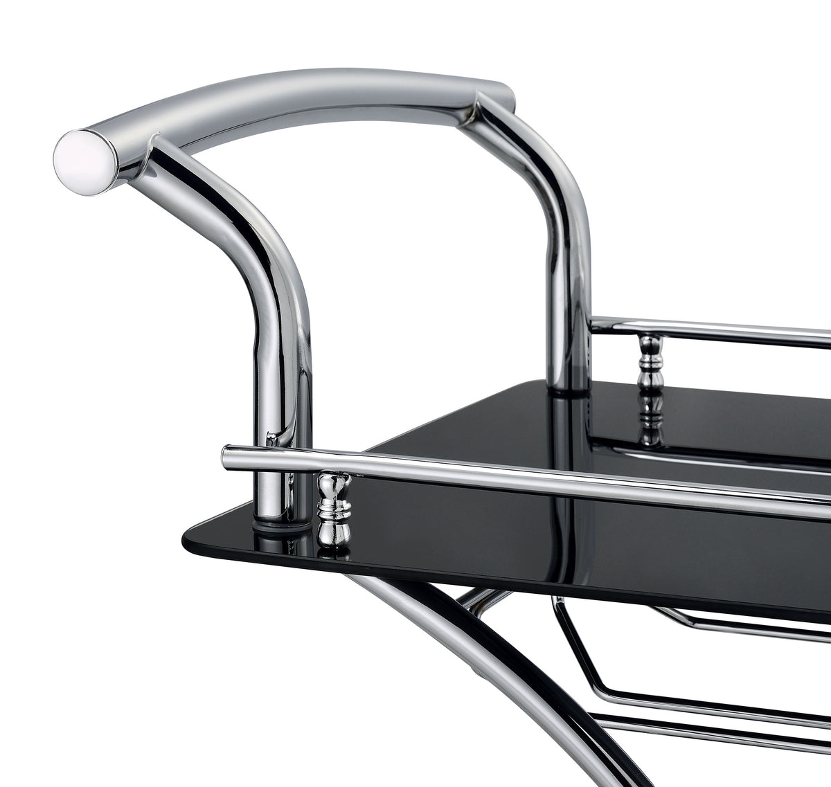 Elfman 2-Tier Bar Cart - Black Glass Shelves on Chrome Frame with Wine & Stemware Storage – view 10