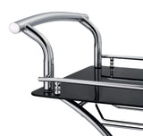 Elfman 2-Tier Bar Cart - Black Glass Shelves on Chrome Frame with Wine & Stemware Storage – view 10