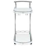 Elfman 2-Tier Bar Cart - White Glass Shelves on Curved Chrome Frame with Wine & Stemware Racks – view 3