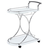 Elfman 2-Tier Bar Cart - White Glass Shelves on Curved Chrome Frame with Wine & Stemware Racks – view 4
