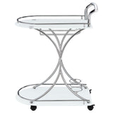 Elfman 2-Tier Bar Cart - White Glass Shelves on Curved Chrome Frame with Wine & Stemware Racks – view 5