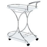 Elfman 2-Tier Bar Cart - White Glass Shelves on Curved Chrome Frame with Wine & Stemware Racks – view 6