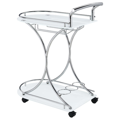 Elfman 2-Tier Bar Cart - White Glass Shelves on Curved Chrome Frame with Wine & Stemware Racks – view 6