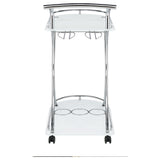 Elfman 2-Tier Bar Cart - White Glass Shelves on Curved Chrome Frame with Wine & Stemware Racks – view 7