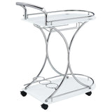 Elfman 2-Tier Bar Cart - White Glass Shelves on Curved Chrome Frame with Wine & Stemware Racks – view 8