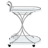 Elfman 2-Tier Bar Cart - White Glass Shelves on Curved Chrome Frame with Wine & Stemware Racks – view 9