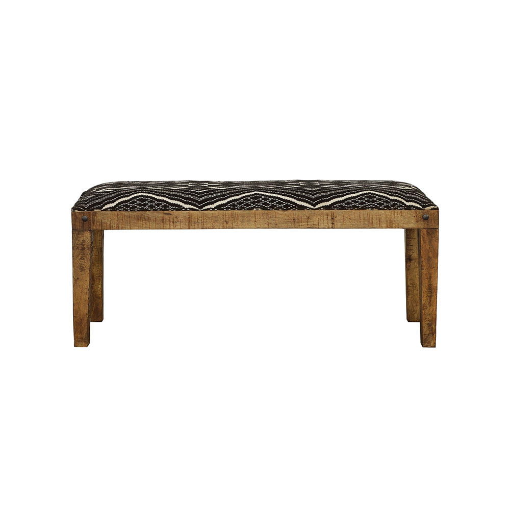 Lamont Upholstered Accent Bench - Black & White Geometric Cotton on Solid Mango Wood with Nailheads – view 3
