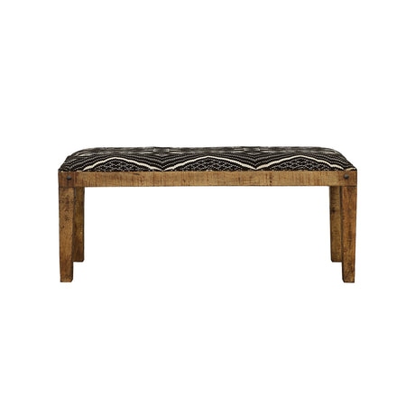 Lamont Upholstered Accent Bench - Black & White Geometric Cotton on Solid Mango Wood with Nailheads – view 3