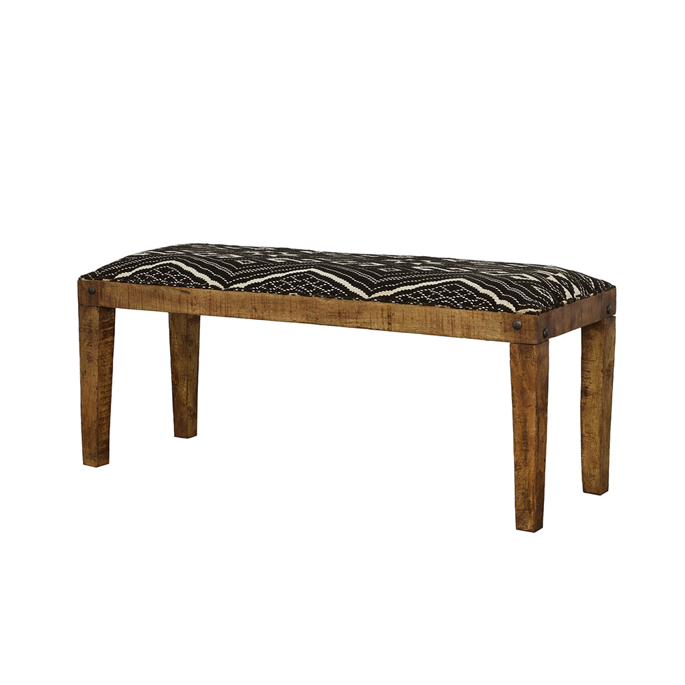 Lamont Upholstered Accent Bench - Black & White Geometric Cotton on Solid Mango Wood with Nailheads – view 4