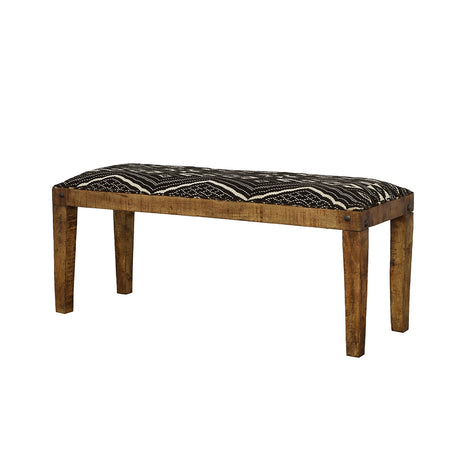 Lamont Upholstered Accent Bench - Black & White Geometric Cotton on Solid Mango Wood with Nailheads – view 4