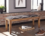 Lamont Upholstered Accent Bench - Black & White Geometric Cotton on Solid Mango Wood with Nailheads – view 2