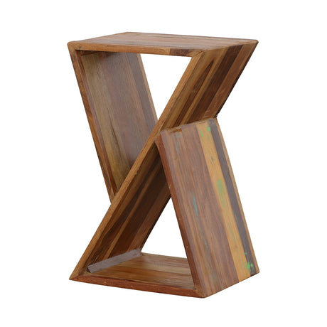 Lily Reclaimed Wood Accent Side Table - Geometric Hourglass Design in Natural – view 4