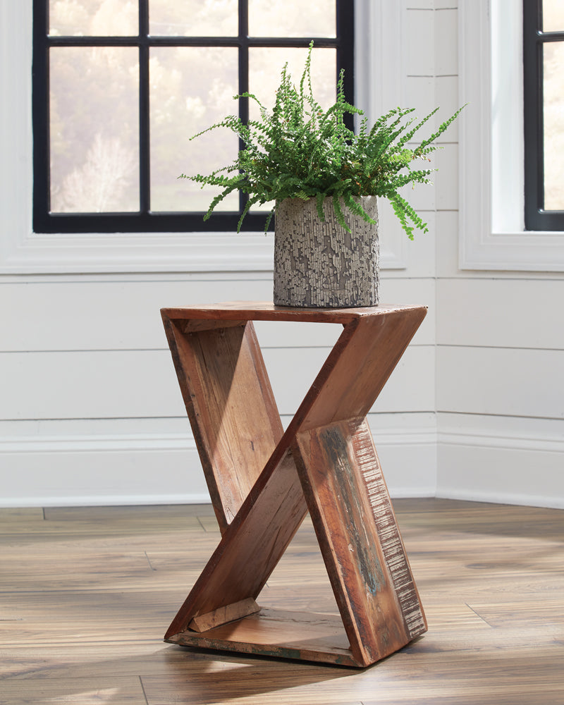 Lily Reclaimed Wood Accent Side Table - Geometric Hourglass Design in Natural – view 2