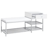 Siega Shoe Storage Entryway Bench - 1 Drawer & Leatherette Seat in White High Gloss with Chrome – view 3
