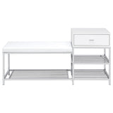 Siega Shoe Storage Entryway Bench - 1 Drawer & Leatherette Seat in White High Gloss with Chrome – view 4