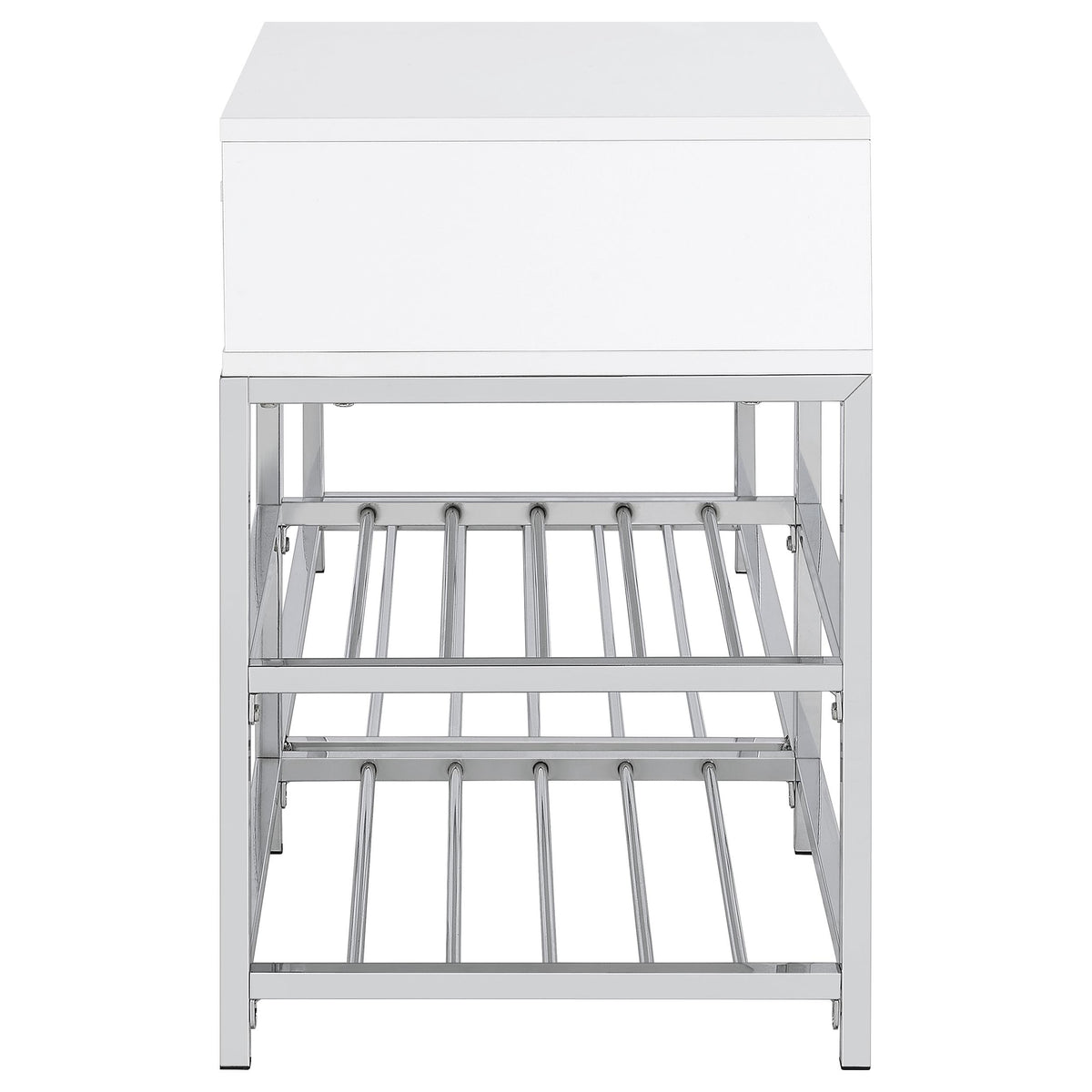 Siega Shoe Storage Entryway Bench - 1 Drawer & Leatherette Seat in White High Gloss with Chrome – view 5