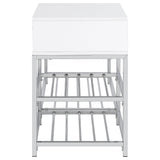 Siega Shoe Storage Entryway Bench - 1 Drawer & Leatherette Seat in White High Gloss with Chrome – view 5