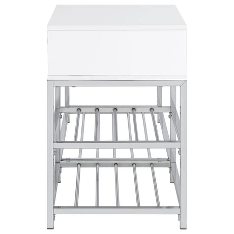 Siega Shoe Storage Entryway Bench - 1 Drawer & Leatherette Seat in White High Gloss with Chrome – view 5