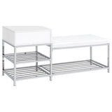 Siega Shoe Storage Entryway Bench - 1 Drawer & Leatherette Seat in White High Gloss with Chrome – view 6
