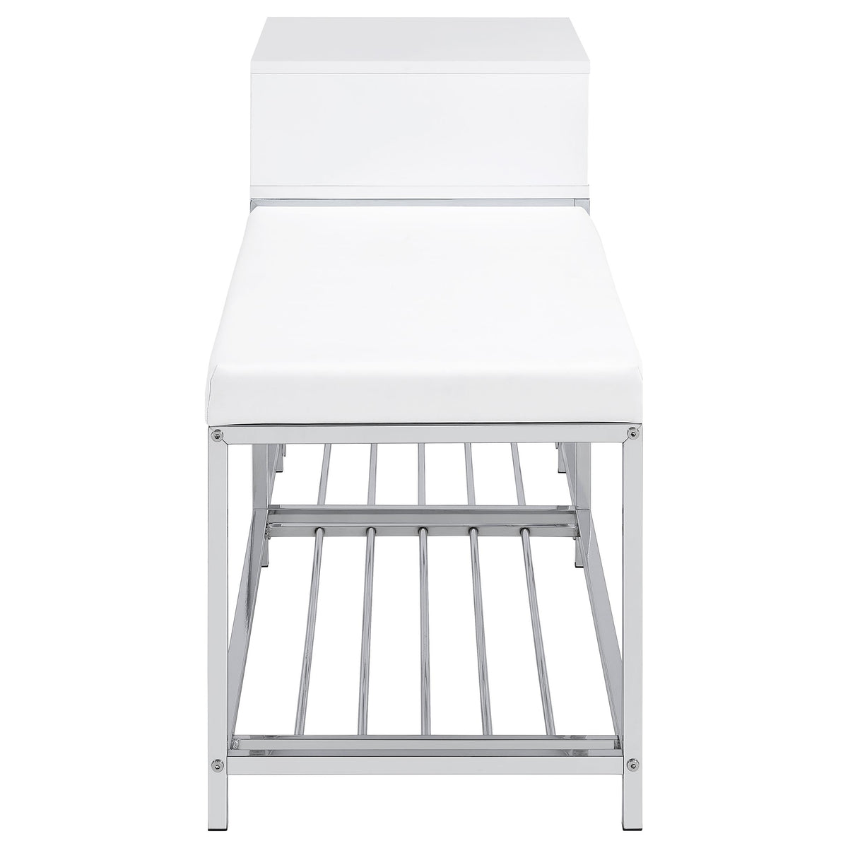Siega Shoe Storage Entryway Bench - 1 Drawer & Leatherette Seat in White High Gloss with Chrome – view 8