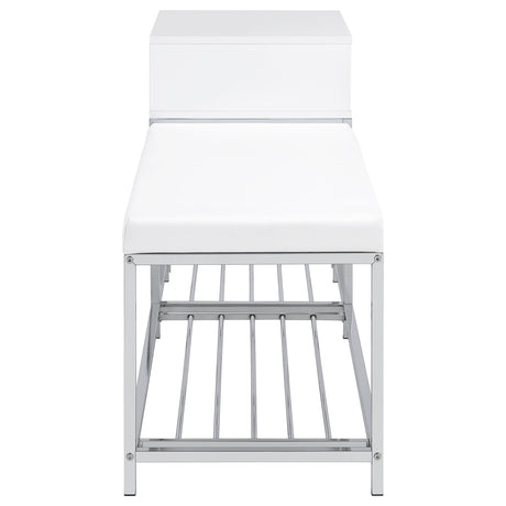 Siega Shoe Storage Entryway Bench - 1 Drawer & Leatherette Seat in White High Gloss with Chrome – view 8