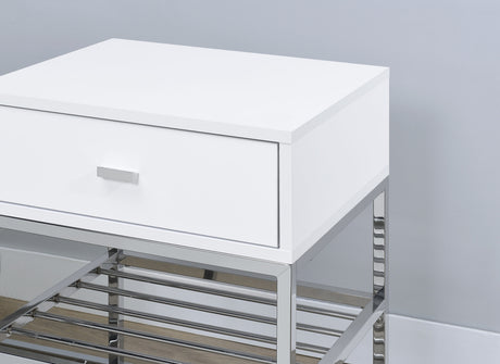 Siega Shoe Storage Entryway Bench - 1 Drawer & Leatherette Seat in White High Gloss with Chrome – view 9