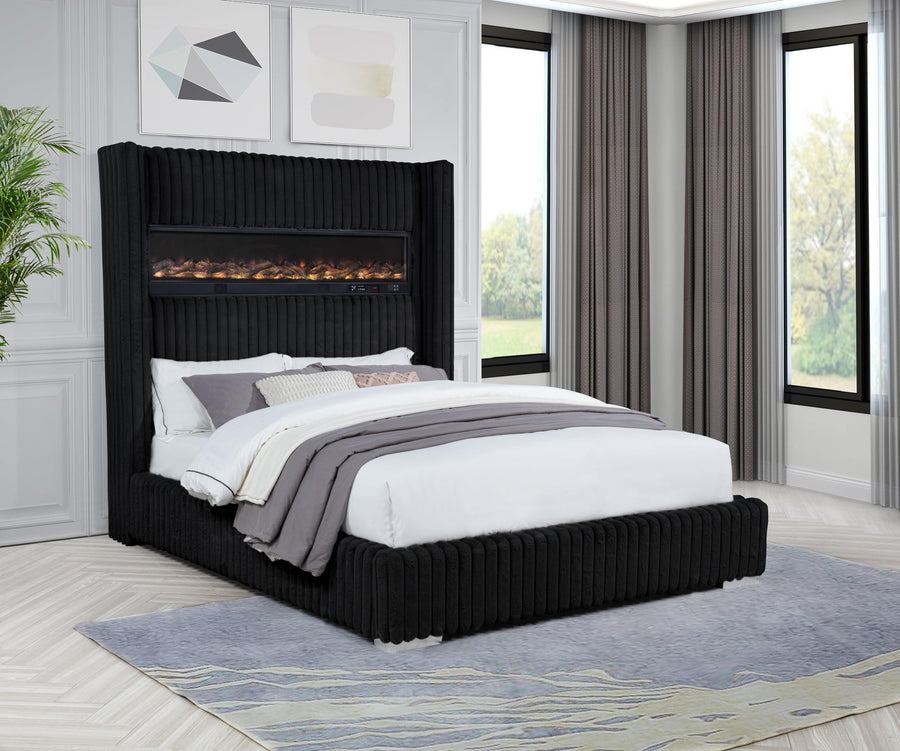 Uphoria Rabbit Velvet Modern Upholstered Eastern King Bed - Black