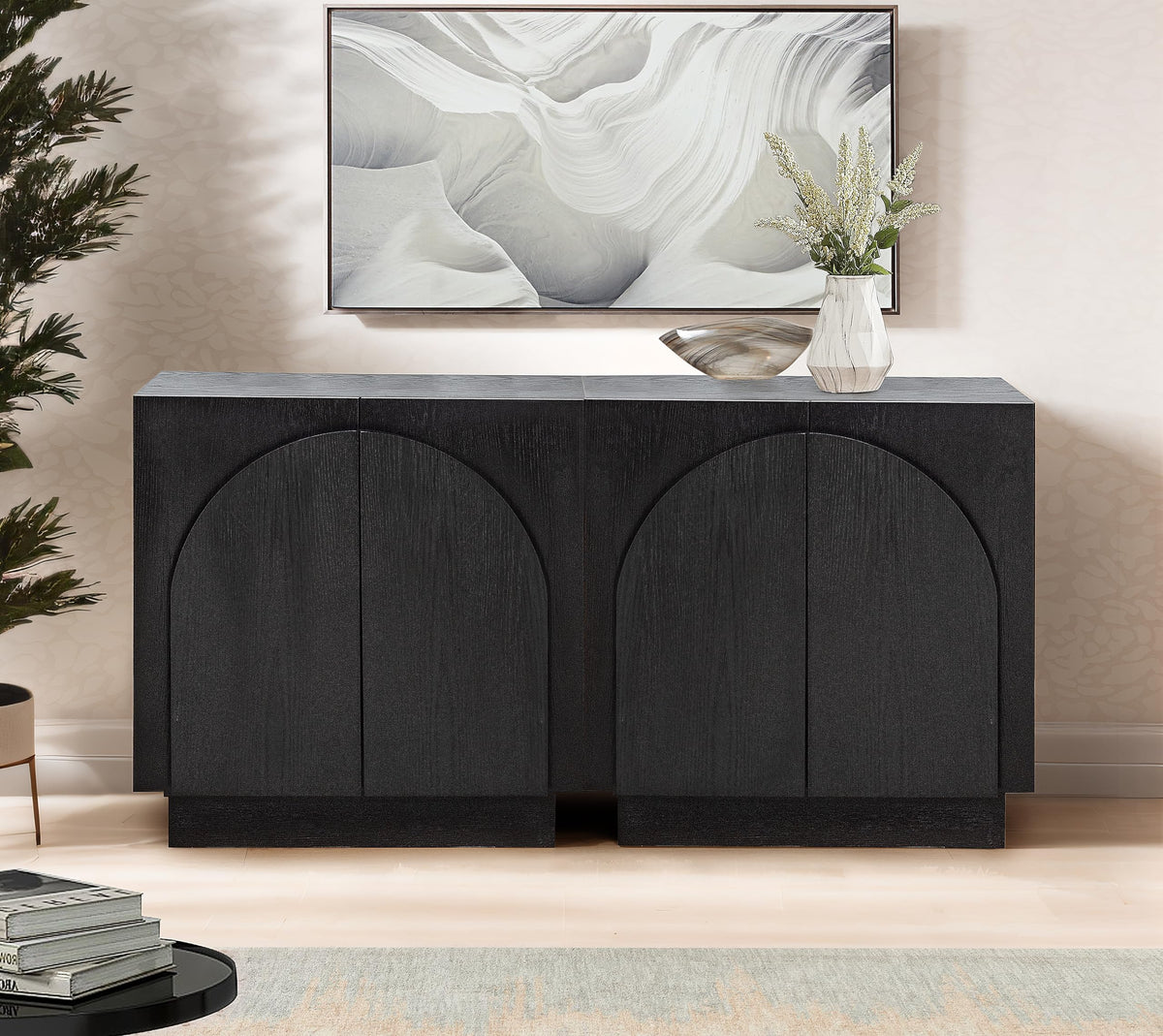 Questa 31" Scandinavian Mid Century 2-Door Wood Grain Cabinet - room setting