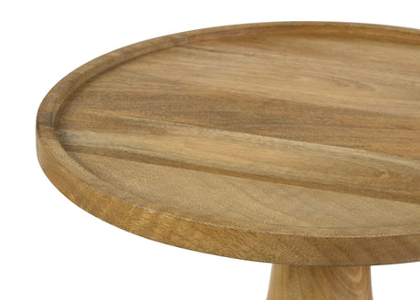 Ixia Round Solid Mango Wood Accent Side Table - Sculpted Pedestal Base in Natural or Black Stain – view 5