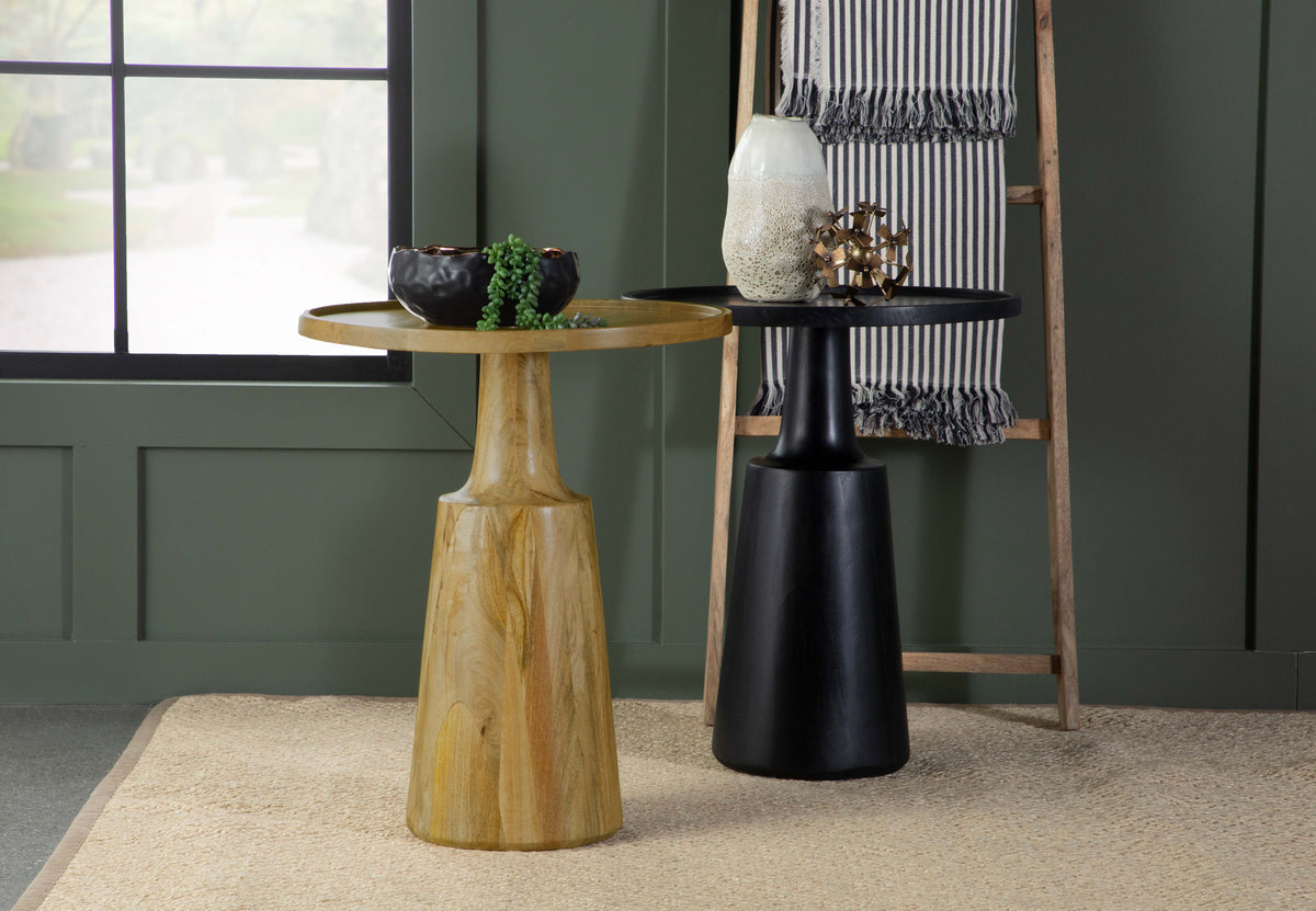 Ixia Round Solid Mango Wood Accent Side Table - Sculpted Pedestal Base in Natural or Black Stain – view 7