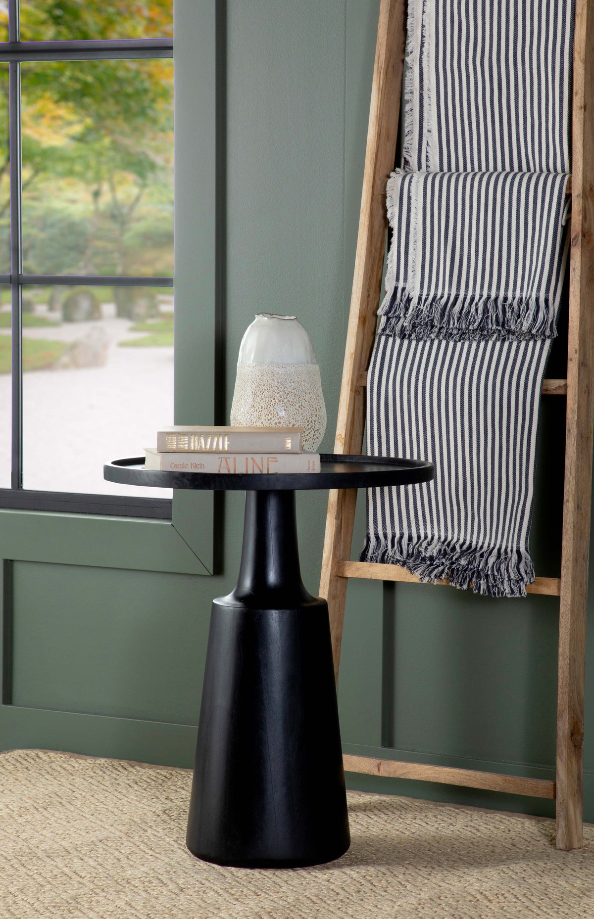 Ixia Round Solid Mango Wood Accent Side Table - Sculpted Pedestal Base in Natural or Black Stain – view 8