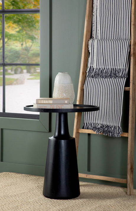 Ixia Round Solid Mango Wood Accent Side Table - Sculpted Pedestal Base in Natural or Black Stain – view 8