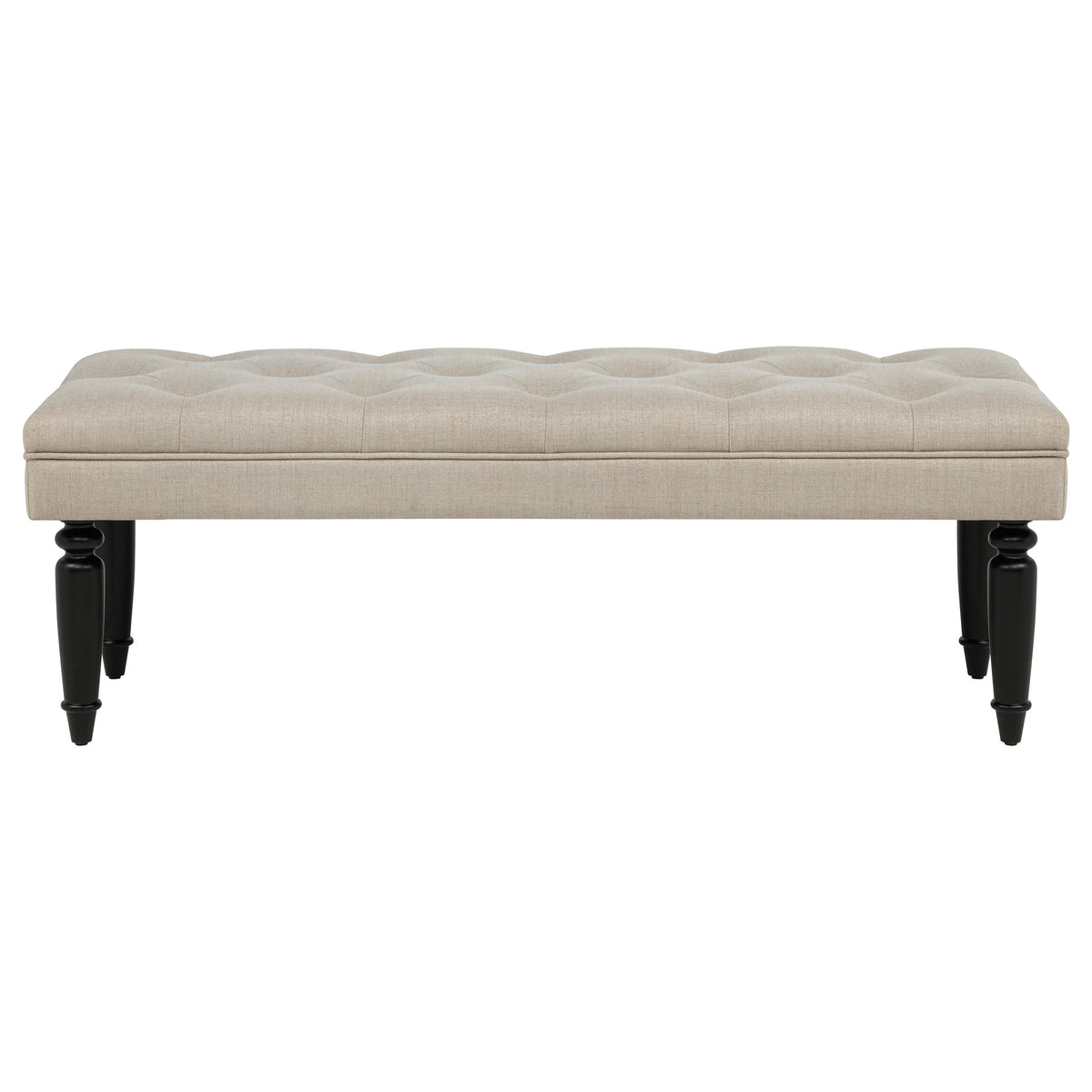 Marsha Button-Tufted Upholstered Accent Bench - Latte Fabric on Black Turned Legs – view 3