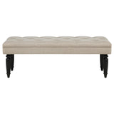 Marsha Button-Tufted Upholstered Accent Bench - Latte Fabric on Black Turned Legs – view 3