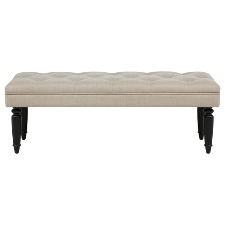 Marsha Button-Tufted Upholstered Accent Bench - Latte Fabric on Black Turned Legs – view 3