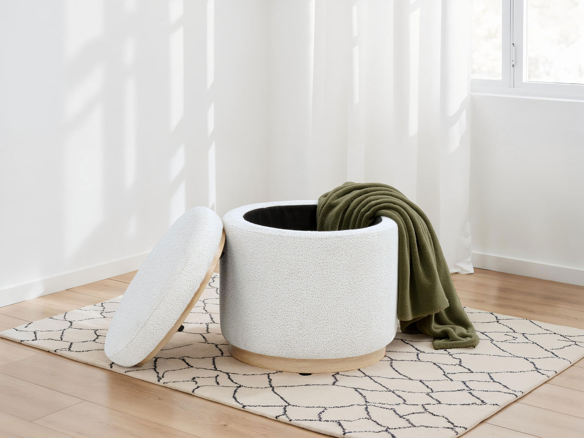 Remuda Round Boucle Storage Ottoman - Ivory Drum with Removable Top – view 3